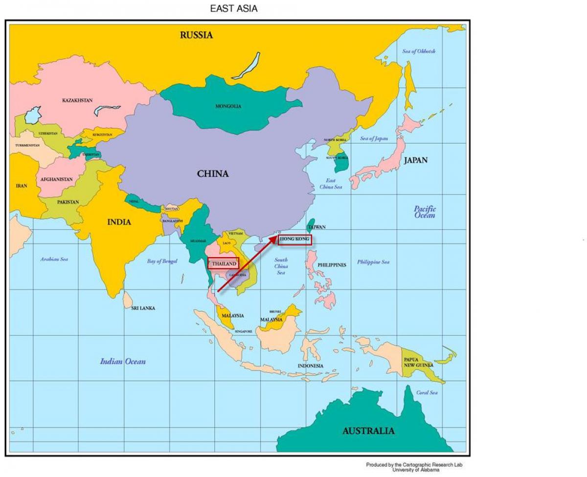 Хонг конг на картата на Азия