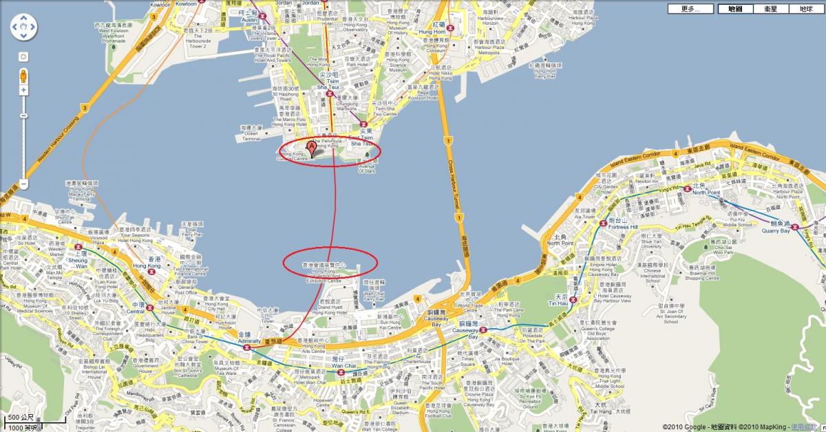 карта на пристанище Виктория на Хонконг